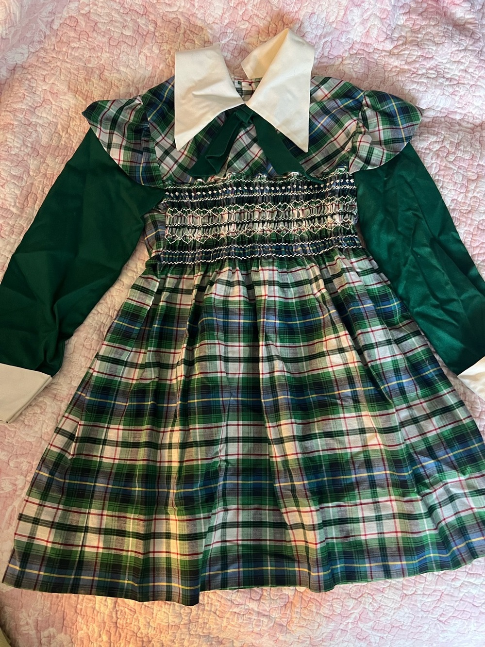 Vintage Polly Flinders Green Plaid Smocked Dress | 80s Holiday Christmas 3T 4T